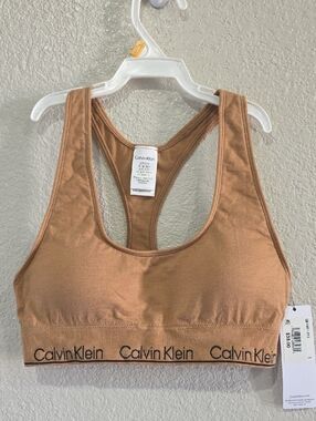 Calvin Klein Tan Seamless Racerback Bralette with Logo Band